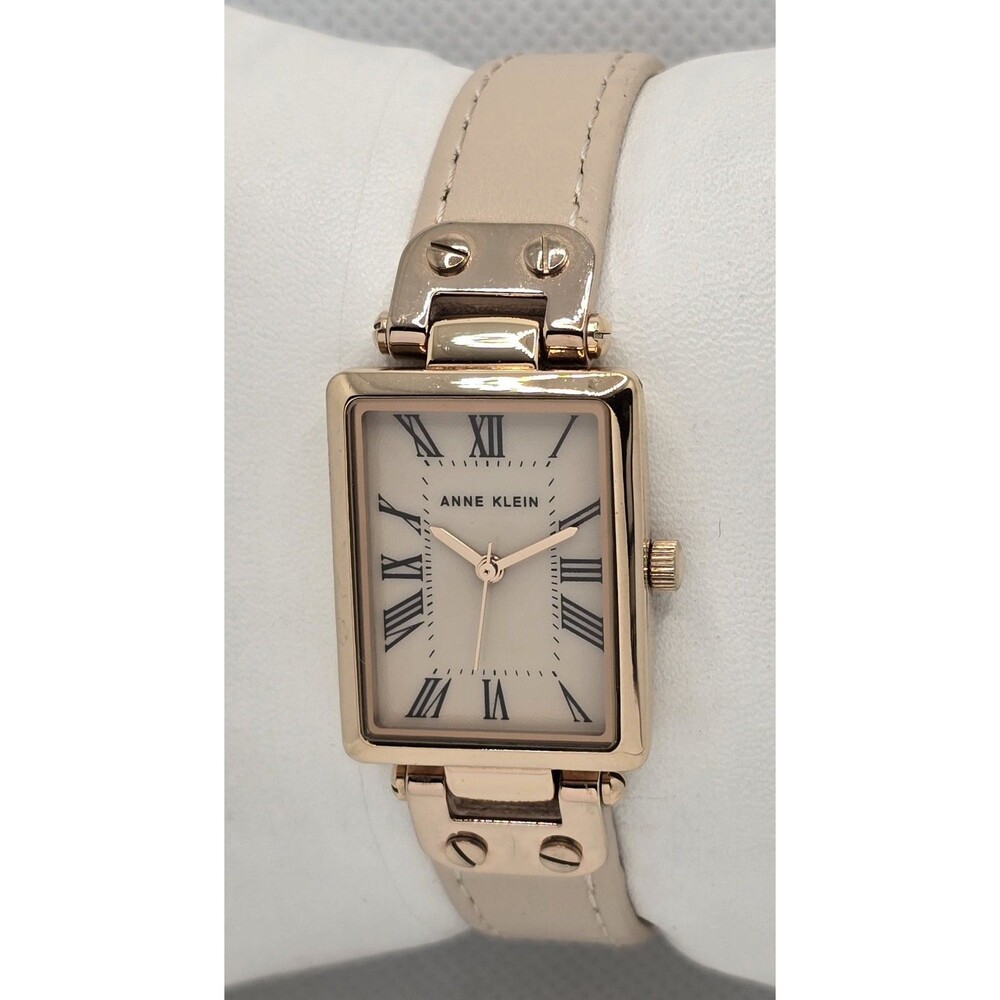 Women's Anne Klein AK/3752 Taupe Dial Rose Gold Case Tan Leather Strap Watch 03 - Picture 2 of 9
